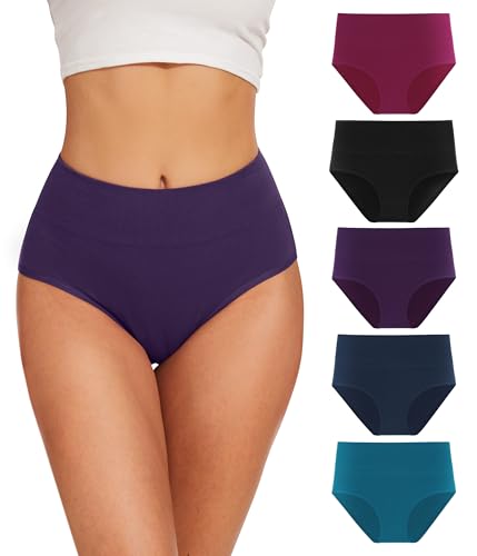 YESWEL Unterhosen Damen 5er Pack, Baumwolle Hohe Taille Unterwäsche, Hipster Stretch Atmungsaktive Panties für Frauen (Multicolor04，M