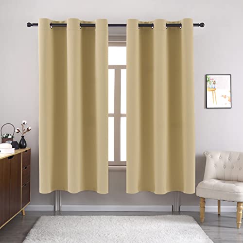 Pickluc Blackout Curtain Panels with Grommet, Light Blocking Drapes for Bedroom, Thermal Insulated, Noise Reduction, Privacy Protection, 42 Inches Wide x 54 Inches Long, Beige, Set of 2