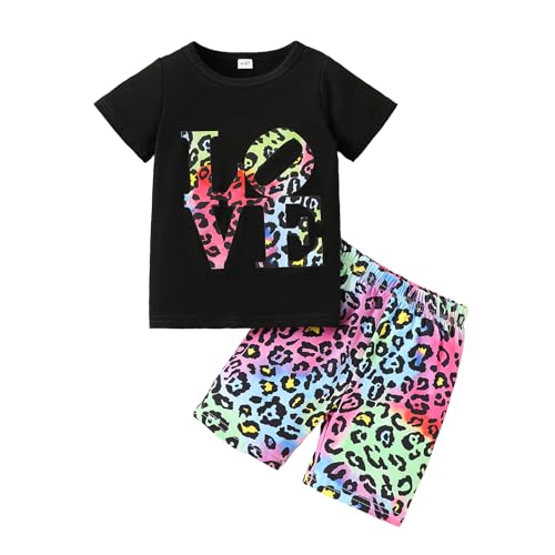 Afsmlys Kid Toddler Girl Clothes Leopard Print Short Sleeve Shirt + Shorts 2PC Summer Clothing Set(4-5T)