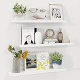 Axeman Picture Ledge Shelf | 24 Inch White Floating Shelves Set of 3 | Rustic Wood Wall Shelves with Lip | 24' White Picture Shelf for Wall with Ledge | Photo Shelves