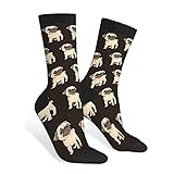 AOYEGO Beige Pug Funny Socks Cute Sad Puppy Bulldog Sit Down Funny Comic Dog Novelty Casual Crew Socks Contrast Color Design for Women Men Gift
