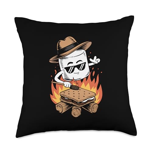 Dabbing Flaming Marshmallow on S’More Design Throw Pillow