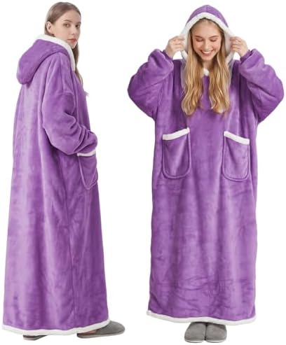 FEELJAM Decke mit Ärmeln und Kapuze Hoodie Decke Erwachsene Ärmeldecke Weich Warm Kuscheldecke mit Ärmeln (Lila, 180 lang)