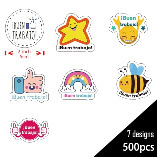 Image of Reward Stickers - Spanish Classroom Essentials with Buen Trabajo Labels for Student Motivation & Fun