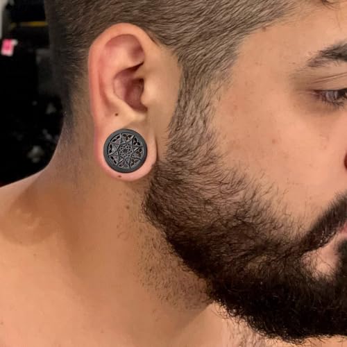 LADEMAYH 2Pcs Chic Ear Plugs Tunnels Gauges for Women, Black Artistic Hollow Pattern Design, 1in(25mm) Gauges for Ears, Hypoallergenic Surgical Stainless Steel 316L Ear Stretching Jewelry by LADEMAYH - Image 4