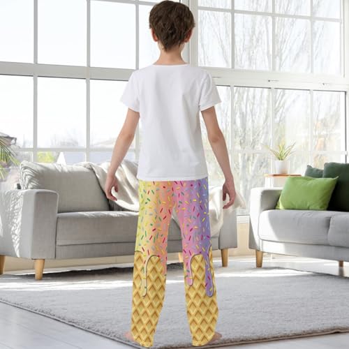 Boys' Pants Beige Ice Cream Drip Joggers Elastic Long Bottoms Trousers Sweatpants with Pockets Size 6-143