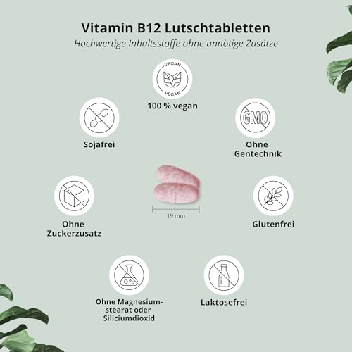 Nutri + Vitamin B12 Lutschtabletten 500µg (mcg) vegan & hochdosiert - aktives Methylcobalamin - 100 vegane Tabletten zum Lutschen - Geschmack Kirsche