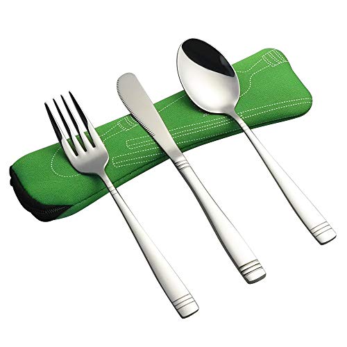 Dynko Juego de 3 Cubiertos de Viaje, Cubiertos para Camping de Acero Inoxidable