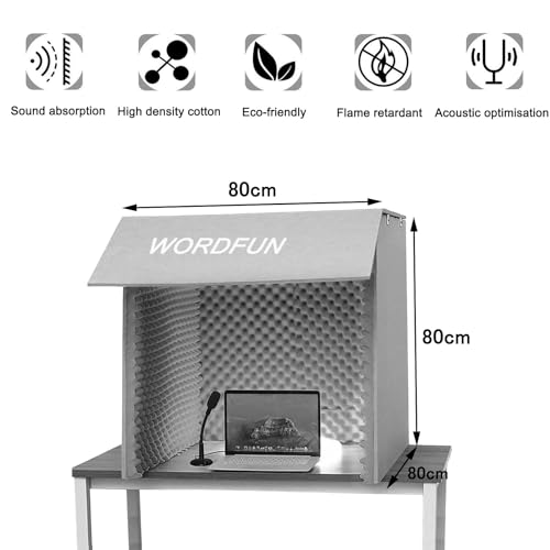 WORDFUN Cabina Vocal Portátil para Grabación, Aislante para Micrófono, Sala de Aislamiento Acústico para Estudio en Casa, Escudo de Aislamiento para Micrófono miniatura 2