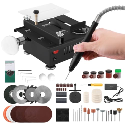 Mini Multi-functional Table Saw, 100W Mini Table Saw for Crafts, Portable Small Wood Cutting Desktop Cutter Engraving Machine, Speeds & Angle Adjustable Tablesaw Polisher Tool for Wood Plastic Acrylic