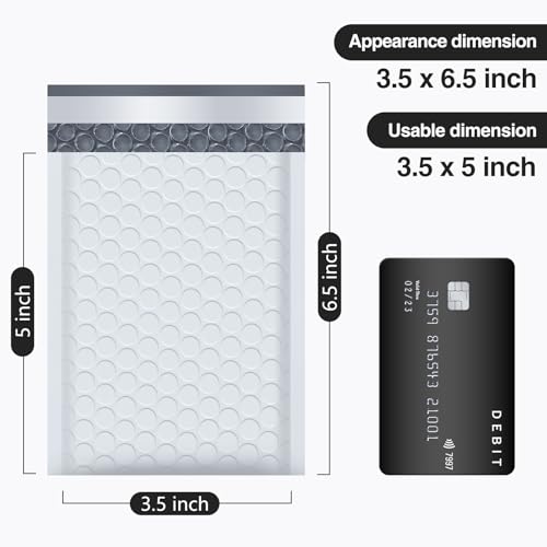 Image of UCGOU Mini Bubble Mailers 3.5x6.5 inch Padded White 50 Pack Usable Size 3.5x5 inch | Opaque Self Seal Adhesive Waterproof Boutique Shipping Bags for Jewelry Makeup Thick Small Bubble Mailers for Trading Cards