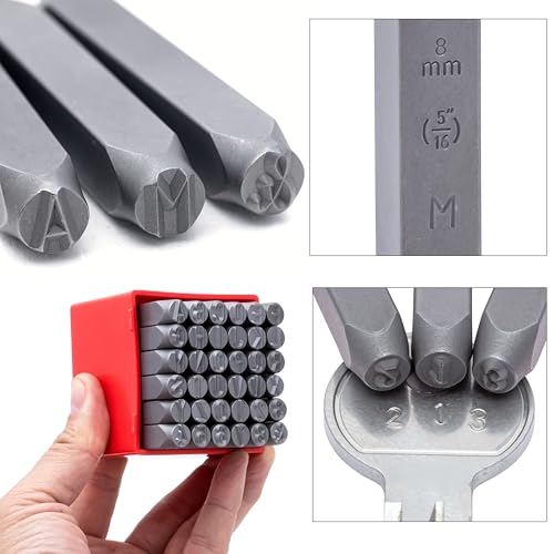 Image of NEIKO 02625A Number and Letter Punch Set with Heat-Treated Steel Punches, Imprinting & Arts and Crafts, 5 /16 inch (8MM) Shaft, 36 Pc Stamp Set, Uppercase Letter & Number Punch Set (A-Z / 0-8 / inch& inch Symbol)