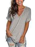 liher Womens Casual V Neck Short Sleeve Boyfriend T-shirt Basic Summer Shirts S Gray