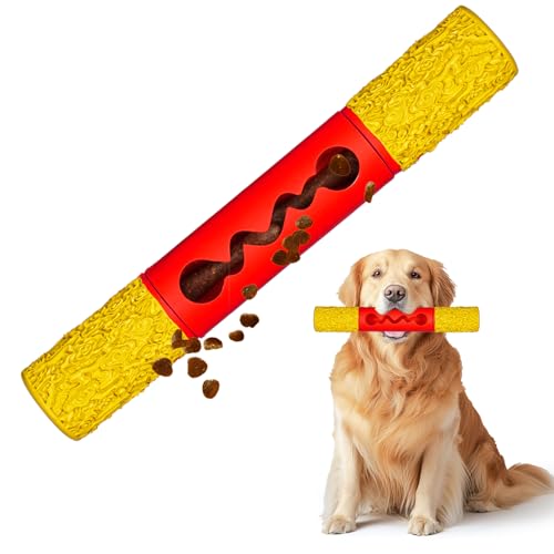 PETOPIA Stick Interactive Dog Toy 9” in Outdoor Dog Toy for Aggressive Chewers Tough Natural Rubber Chew Toys (Red&Yellow)