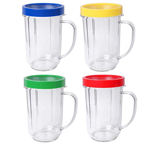 16oz Cups Compatible with Original Magic Bullet Blender Juicer 250W MB-1001 Party Cups Mugs with Colored Lip Rings,No Lids(Pack of 4)
