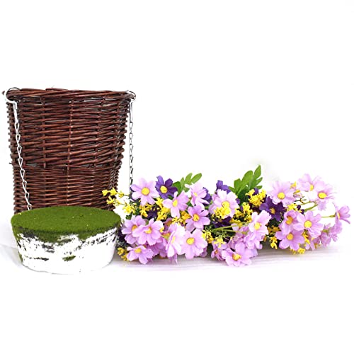 Gyasvwu Artificial Flowers Hanging Basket With Chain Hook For Outdoor/Indoor, Artificial Hanging Plant In Basket,Handmade Wicker Basket For Patio Lawn Garden Decor #TOP3