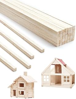 Anvin 50 Pieces Balsa Wood Sticks Square Wooden Dowels Unfinished Hardwood Strips Natural Long Woodcraft Sticks Batons for DIY Crafts Model Making (6 x 6 x 300 mm)