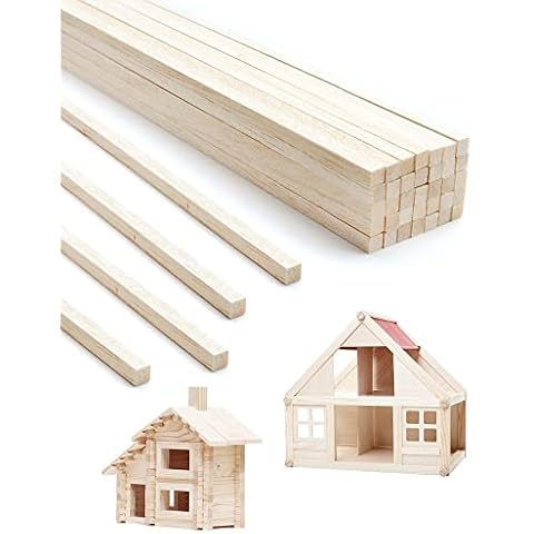 Anvin 50 Pieces Balsa Wood Sticks Square Wooden Dowels Unfinished Hardwood Strips Natural Long Woodcraft Sticks Batons for DIY Crafts Model Making (6 x 6 x 300 mm) Cover