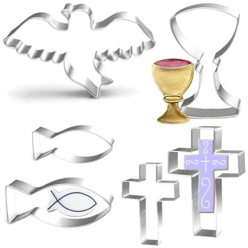 Formine per Biscotti, 6 Pcs Tagliapasta per Biscotti, Formine Biscotti in Acciaio Inox, Croce Pesce Colomba Calice Stampo Biscotti, per Battesimo Conferma Comunione Decorazione