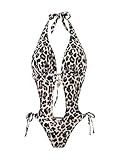 Verdusa Women's Leopard Print One Piece Swimsuit Cut Out Monokini Tie Backless Bathing Suit Black Multi Medium