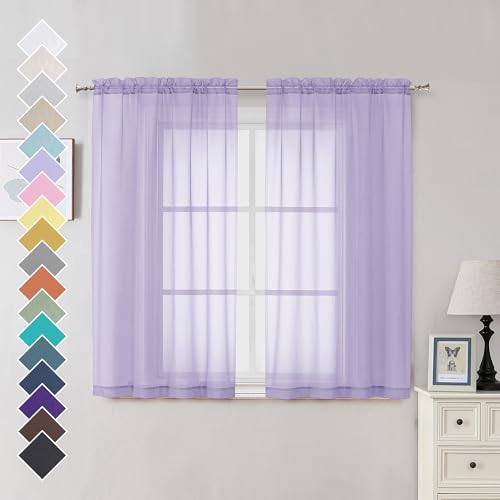 Image of OVZME Lavender Sheer Curtains 54 Inches Long 2 Panels - Soft Light Filtering Window Sheer Panels for Living Room /Bedroom, Top Dual Rod Pocket, 1 Pair, Each 42Wx54L Inches