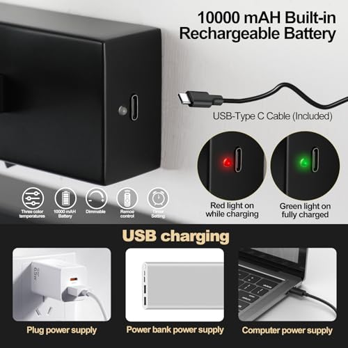 Image of Wireless Picture Lights for Wall,23.5 Inch Black Art Light for Paintings,Battery Operated Picture Lights with Remote Control,Dimmable Rechargeable Art Lamps for Picture Frame,Gallery