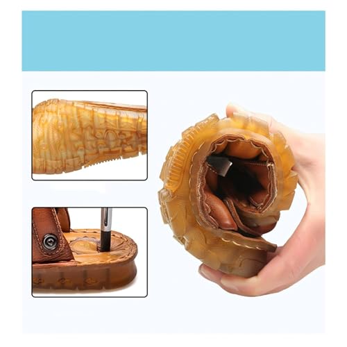Wygwlg Men Genuine Leather Sandals, Summer Fashion Trend Beach Shoes Slippers, Comfortable Walking,Brown-413