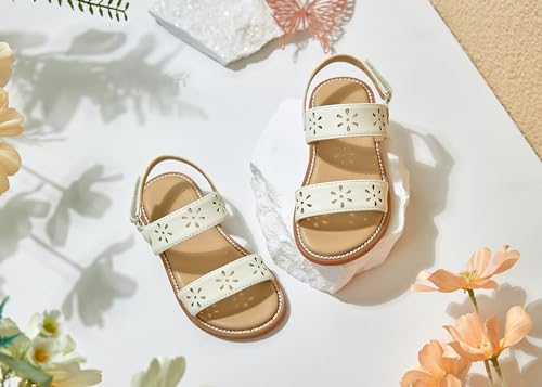 Image of PHIRAMIN Toddler Girl Sandals - Flower Girl Dress Shoes Open Toe Little Kid Flats