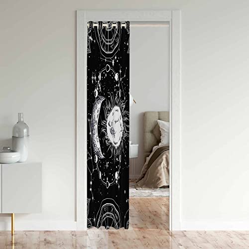 Loussiesd Sun Moon Privacy Blackout Thermal Insulated Door Curtain-Boho Exotic Style,Galaxy Room Darkening-132x203cm,1Panel - Image 3