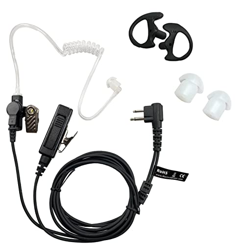 MaximalPower Acoustic Earpiece Surveillance w/PTT & Kevlar Enforcement in The Cable Compatible for Motorola CP200 Two Way Radios with Acoustic Tube Earpiece, Black Earmold Pair & Extra Eartip Combo