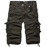 New front Homme Pas Cher Sarouel Grand Décontracté Cargo Coton Shorts Camouflage Bermudas Cargo Pantalon Cargo de Travail Multi Poches de Loisir Ceinture Confortable,Vert,32