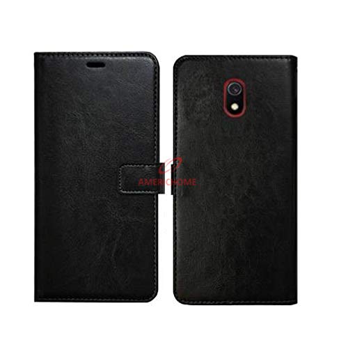Image of Inside Rubber TPU with Card Pockets Magnetic Closure Protection Compatible with Redmi 8A MZB8458IN M1908C3KI (Black)