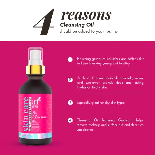 Artnaturals Luxe Cleansing Oil - (4 Fl Oz / 115 Ml) - Anti Aging Pore Minimizer For Facial Acne - Geranium, Avocado, Argan - Natural Cleansing Oil - Dry Skin Types #TOP1
