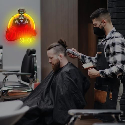 Image of Barber Shop Neon Sign,Haircut Beard Neon Lights for Barbershop,Salon,USB Powered LED Light Up Signs for Bedroom,Man Cave,Gift for Birthday,Christmas