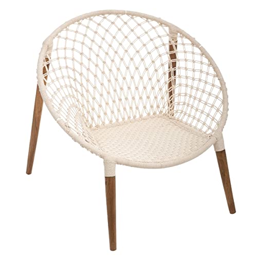 Atmosphera - Fauteuil Raina tressé Blanc - Coton et Teck