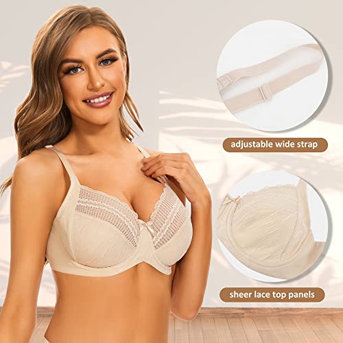 Sheroine Women's Full Coverage Minimizer Underwire Bra Unlined Plus Size Non-Padded Ultrathin Everyday Soft Bras(Nude,34D) #TOP4