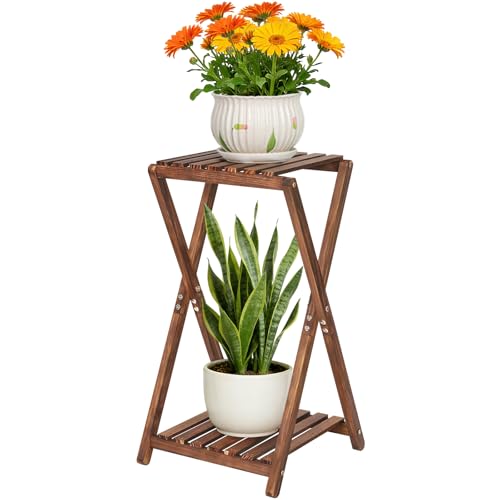 Jotboom Plant Stand Indoor,Wooden 2 Tier Plant Stands,Corner Square Plant Shelf,Rustic Flower Stand Tall Plant Holder for Living Room Bedroom Balcony Office