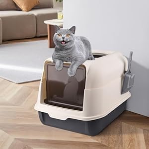 Opvouwbare kattenbak met kattendeksel met uittrekbare lade, kattentoilet met afneembare bakken, ruime schep voor katten tot 15 kg