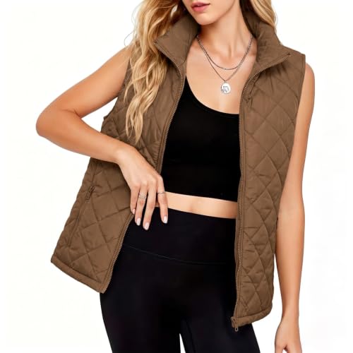 Gouuuia Women's Quilted Vest Full Zip Stand Collar Sleeveless Puffer Vests - image 6