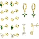 ORAZIO[オラジオ] 7ペア ピアス セット レディース 人気 金属アレルギー対応 14Kゴールドメッキ サージカルステンレス スタッド フープ 可愛い 蝶 花 ジルコニア 重ね着け 軟骨 ピアス つけっぱなし 女性 アクセサリー (ゴールド-花)