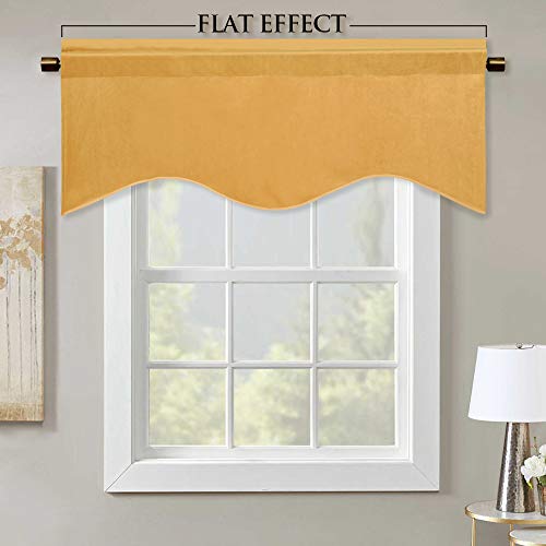 Yellowish Gold Velvet Window Valance - Home Fashion Rod Pocket Scalloped Valance Light Blocking Half Curtain Tiers Thermal Insulated Energy Saving Drapes for Guest Room/Hall, 52 x 18-inch, 1 Pack - Thumbnail 3