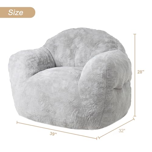 Image of GarveeHome Bean Bag Chair, 39 inch Bean Bag Chairs for Kids Soft Beanbag Chair with Filler Included, Adult Bean Bag Couch Sofa with Armrests for Living Room Bedroom, Light Grey