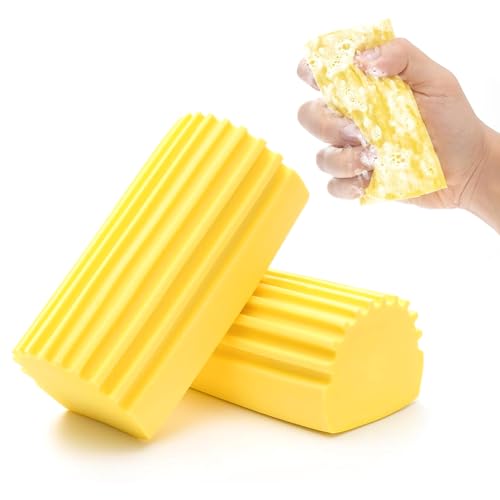 Plumero Humedo Esponja, Esponja Polvo Limpieza Mágica Esponja De Limpieza Húmeda Esponja Humeda Atrapapolvo Para Limpiadores De Polvo Domésticos Persianas, Vidrio, Espejos, Ventanas 2pcs Amarillas