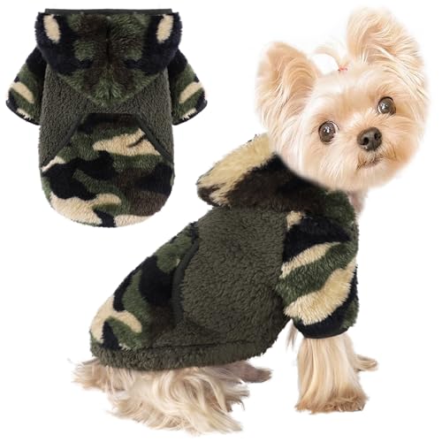Dog Sweater Dog Winter Clothes for Small Dogs Boy Girl Pet Hoodies Puppy Cold Weather Coats Fall Doggie Sweatshirt for Chihuahua Yorkie Cat Sweater Costumes, Camouflage, XXS