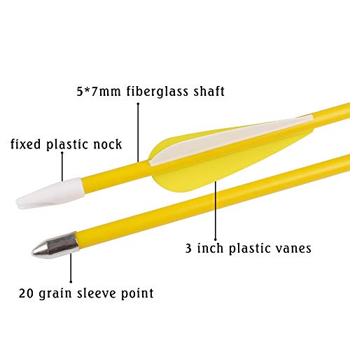 Elong Fiberglass Arrows Archery 24 Inch Yellow Shooting Targeting Recurvebow for Youth Kids Children Beginner Safe Point(6pcs) - Thumbnail 2