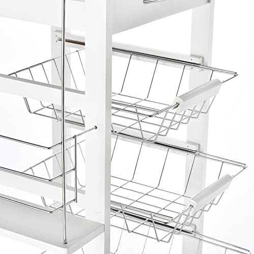 Miniatura 9 de Homcom Carrito De Cocina Con Ruedas Carro Multiusos Con Cajón 4 Cestas Extraíbles De Metal Y Bastidores Laterales 47x37x83 Cm Blanco