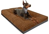 POCBLUE Dog Beds Large Sized Dog, Washable Plush Pet Bed for Crate, Anti-Slip Pet Mat for Cages, Comfy Crate Pad for Outdoor/Indoor/Car Use, Soft Kennel Pad for Dogs Up to 60 lbs, 35'x23', Brown