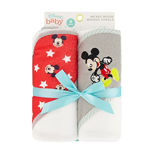 Disney Cudlie Baby Boy Mickey Mouse 2 Pack Rolled/Carded Hooded Towels In Little Stars Print #TOP2