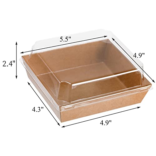 Hiceeden 100 Pack Charcuterie Boxes with Clear Lids, 5.5\"×4.9\"×2.4\" Paper Bakery Dessert Sandwich Box, Disposable Square Food Containers for Cookies, Donuts, Muffins, Salad, and Pastry, Brown - Thumbnail 2