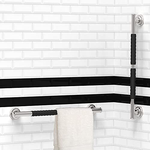 Aquachase 1-1/4 X 24In Stainless Steel Bath Safety Grab Bar With Anti-Slip Rubber Grip, Ada Compliant 500Lbs Loading Capacity, Decorative Collection Miami, Brushed Nickel, Pack Of 2 #TOP5